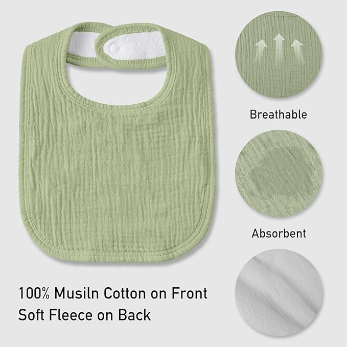 Muslin Baby Drool Bibs for Unisex Boys Girls, 6 Pack Soft Cotton Baby Bib for Teething Drooling, Essentials Shower Gift (6, Brown)