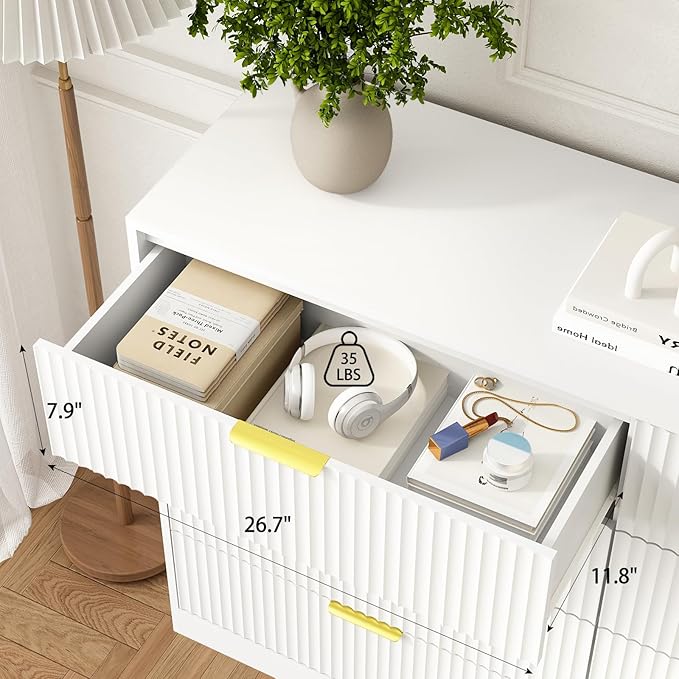 8 Drawer Dresser for Bedroom, Modern Fluted Double Dresser, 55" Wide Chest of Dressers, Wooden Beside Table for Closet, Living Room and Entryway, White