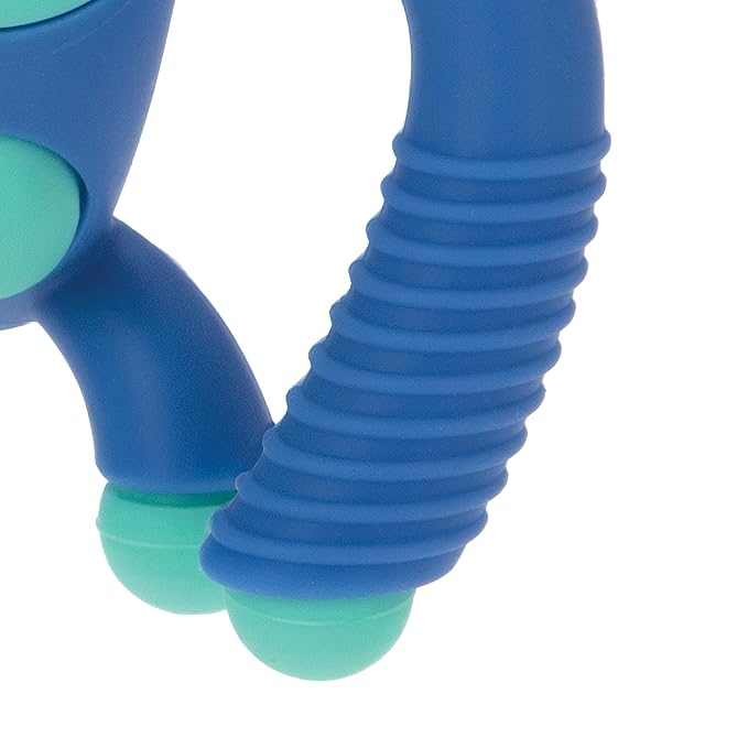 Nuby Geo Zoos Massaging Teether - Baby Teething Toy - Soft Easy Grip - 3+ Months - Blue Gorilla