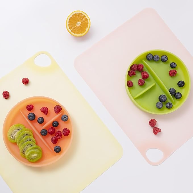 Olababy Fold N Go Silicone Placemat w Travel Case | Dishwasher Safe, BPA Free, Non-Slip, Waterproof | Mini Dining Mat for Infants, Babies, Toddlers and Kids (1, Lemon)