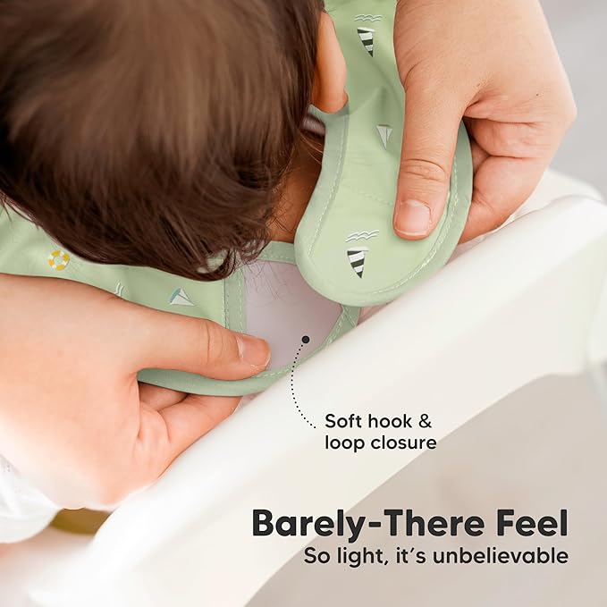 3-Pack Waterproof Baby Bibs for Eating - Lightweight Toddler Feeding Bibs with Large Food Catcher, Mess Proof, Food-Grade Baby Eating Essentials, Easy to Put On & Clean (Vessels)
