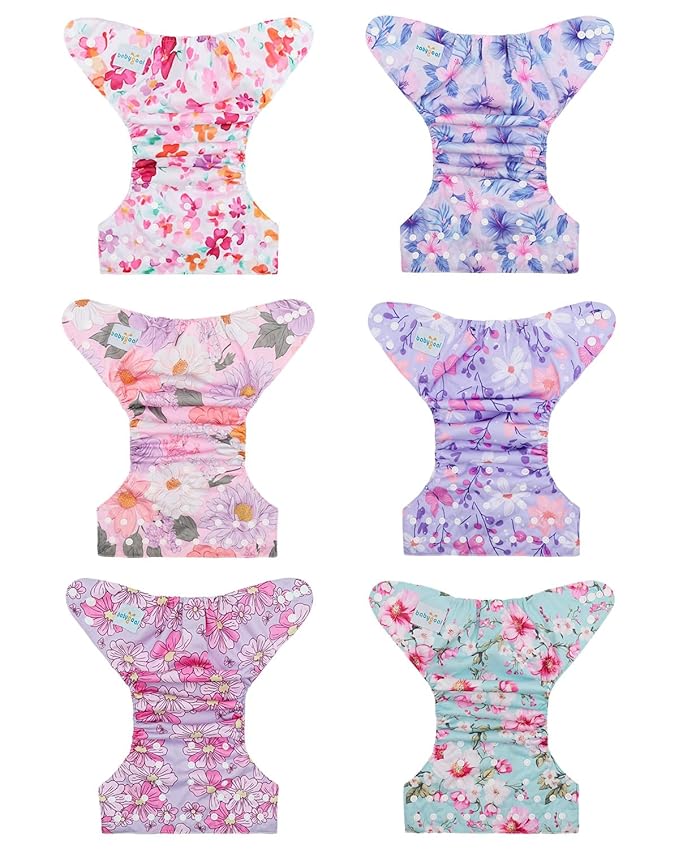 Babygoal Baby Cloth Diaper 6 Pack with 6pcs Inserts and Wet Bag for Fitted Diapers and Prefolds, Adjustable and Reusable Covers for Toddler Boys and Girls