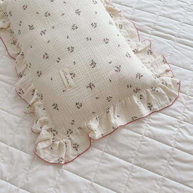 AOJIM Cotton Muslin Kids Toddler Pillowcase with Floral Print Patterns for Room Decor Super Soft Nursery Bedding Pillow Cover for Girls Boys Durable Baby Travel Pillowcase, Machine Washable,14x20''