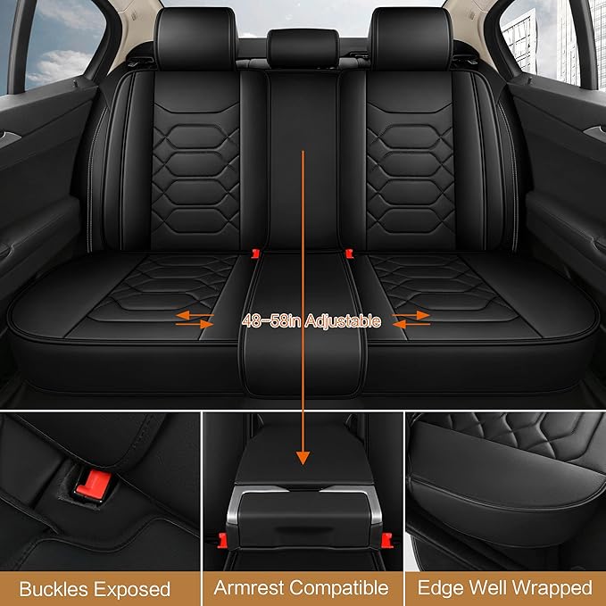 Pariitadin Leather Car Seat Covers Full Set, Waterproof Faux Leather Seat Covers for Cars, Non-Slip Car Interior Covers Universal Fit for Most Cars Sedans Trucks SUVs, Black