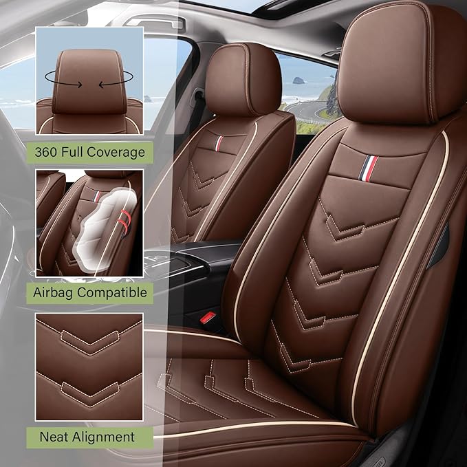 Leather Car Seat Covers Fit for LR Range Rover Sport 2023-2025, 5 Seater Waterproof and Wear-Resistant Seat Cover Interior Accessories(Full Set,Coffee)