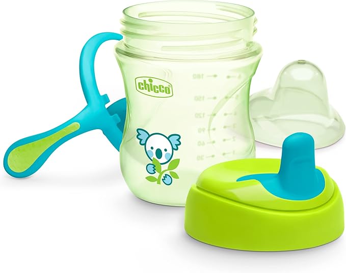 Chicco Semi-Soft Trainer with Bite-Resistant Spout and Spill-Free Lid 7oz.| Removable, Non-Slip Handles | Top-Rack Dishwasher Safe | Easy to Hold Ergonomic Indents | Green| 6+ months