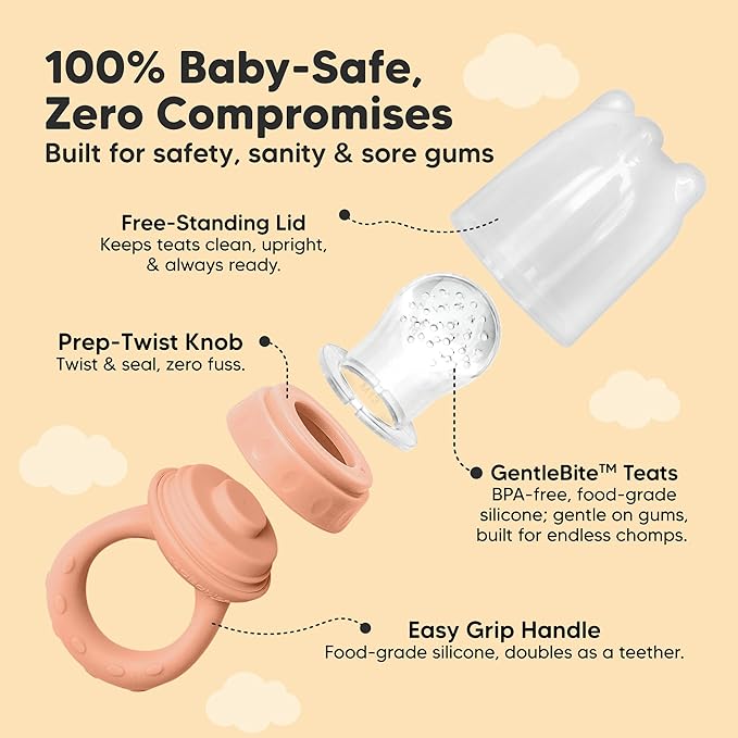 KeaBabies Baby Fruit Feeder 2pk - Silicone Baby Food Feeder for Babies 6-12 Months, Breast Milk Popsicle for Teething, Weaning, Freeze Frozen Solid Food, BPA-Free Infant Feeding Essential (Roseate)