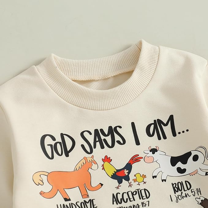 Nyapruwe Toddler Baby Boy Fall Outfit Funny Print Long Sleeve Sweatshirt Joggers Pants Set Kids Warm Winter Clothes