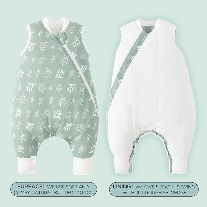 Duomiaomiao 1.5 TOG Toddler Sleep Sack 12-24 Months 100% Cotton Four Season Side Open Zipper Baby Sleep Sack with Feet, Breathable Toddler Wearable Blanket