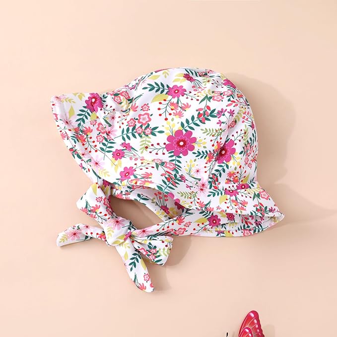 Infant Baby Girl Swimsuit One-Piece Long Sleeve Rash Guard with Hat Set Floral Zipper Bathing Suit Leopard Beach Wear