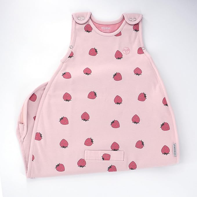 Woolino Toddler Sleeping Sack, 4 Season, Merino Wool and Organic Cotton, Baby Sleep Bag, 2-4 Years, Strawberry