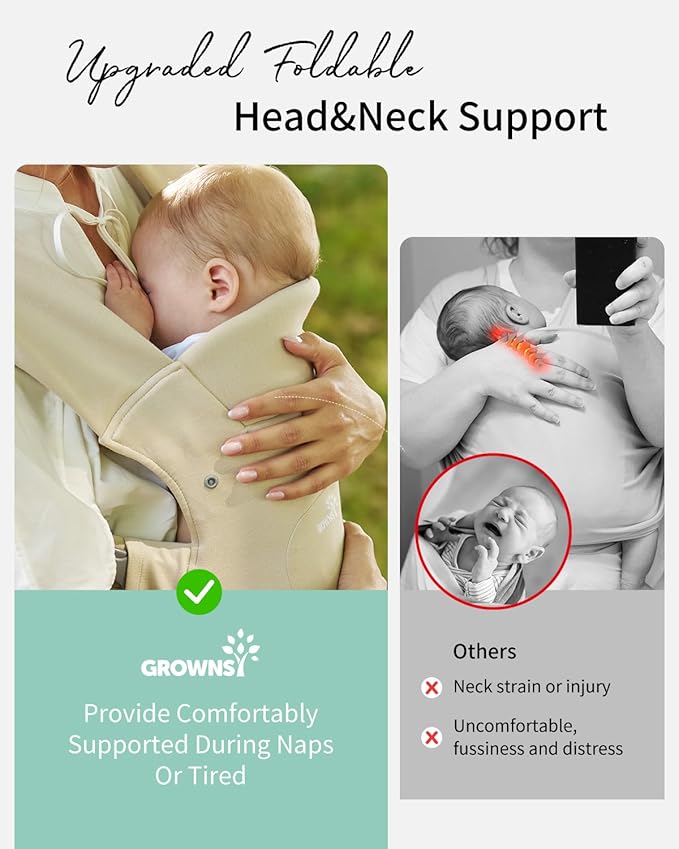 GROWNSY Baby Carrier Newborn to Toddler, Cozy Baby Wraps Carrier, Ergonomic Baby Carrier with Head Support, Cream