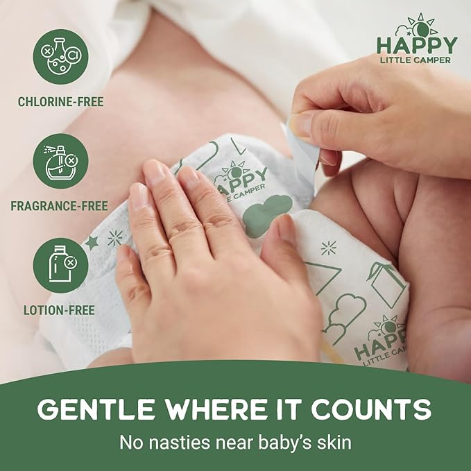 Happy Little Camper Super Saver Diapers, Size 6, 25 Count | Budget-Friendly Disposable Baby Diapers for Sensitive Skin | Hypoallergenic, Fragrance-Free, Ultra Absorbent