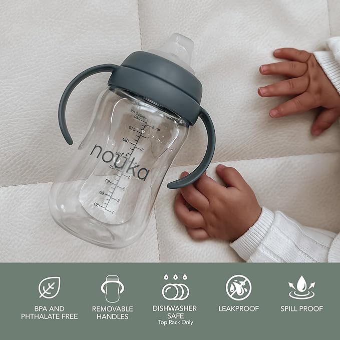 nouka Soft Spout Tritan Sippy Cup | Leak Proof and Easy Grip | Removable Handles | Soft Blush