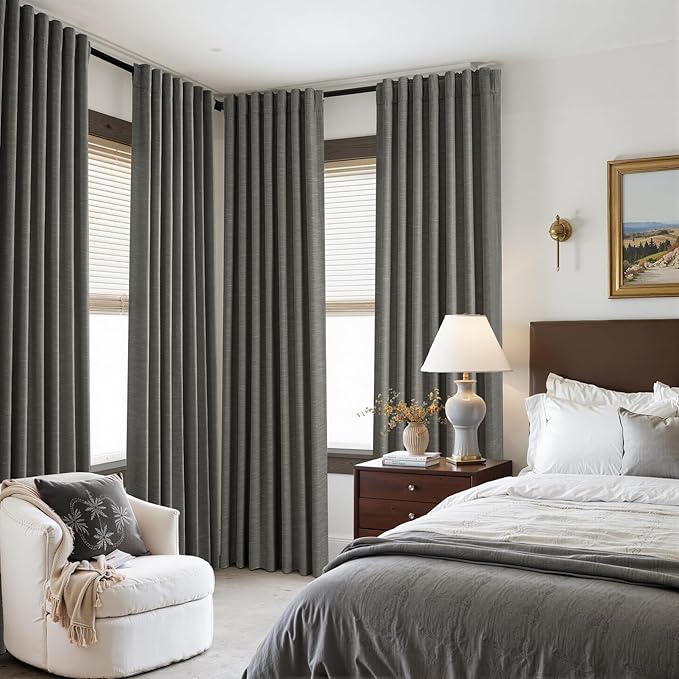Topfinel 96 Inch Long Blackout Linen Curtains for Livingroom, Carbon Grey Viral Drapes Pinch Pleated Curtains for French Doors 2 Panels Set, Luxury Modern American Style Linen Drapes 52" W*96" L