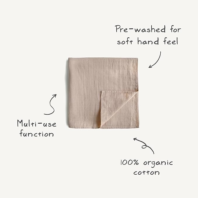 mushie Muslin Baby Swaddle Blanket | 100% Organic Cotton (Blush)