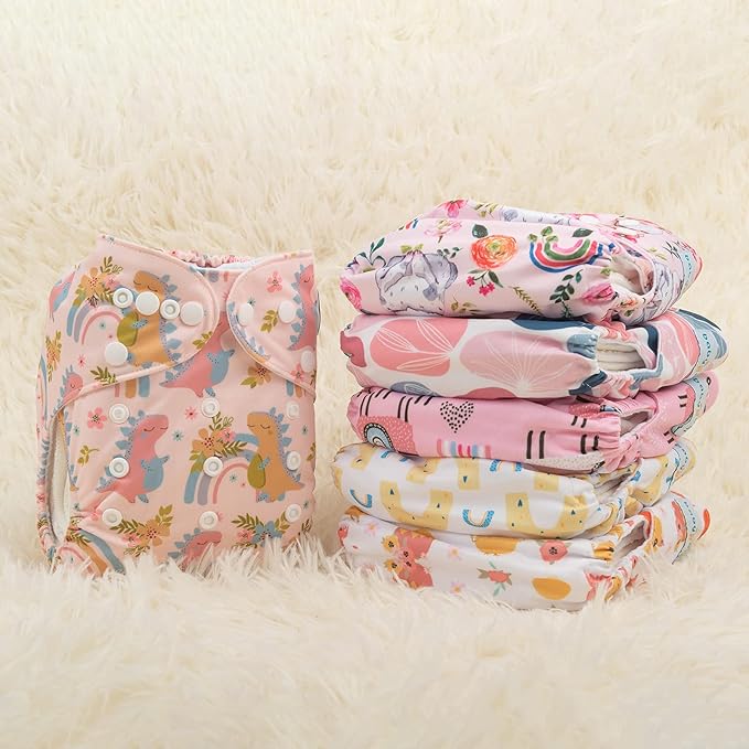 babygoal Reusable Cloth Diapers 6 Pack with 10pcs Inserts, One Size Adjustable Washable Pocket Nappy Covers for Baby Girls and Boys 6FG25