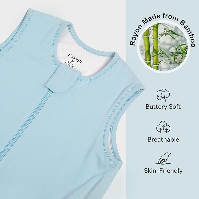 Rayon Made From Bamboo Sleep Sack 3t-4t 0.5 Tog Ultra Soft Summer Toddler Sleep Sack 36-48 Months with Feet 2-Way Zipper Lightweight Sleeping Bag Baby Wearable Blanket (2 Pack)-Blue & Gray