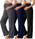3 Pack Maternity Pants for Women Over The Belly Lounge Work Pregnancy Pants Drawing Wide Leg Trousers with Pockets
