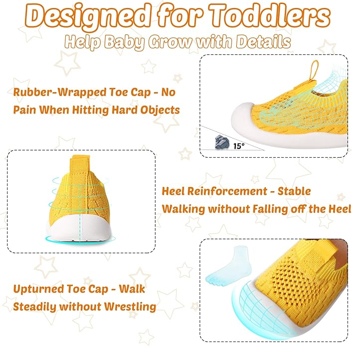 Baby Walking Shoes Toddler Girl Boy Soft Sole Breathable Cotton Canvas Shoes Infant Lightweight Non-Slip Safer Slip-on First Walkers Shoes Casual Tennis Wide Sneakers Rubber Soles Running Outdoor