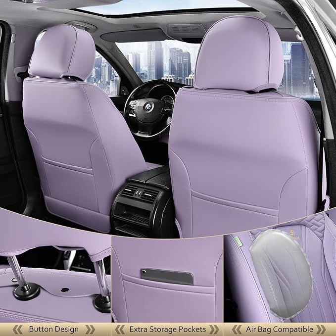 FLORICH Leather Car Seat Covers Full Set, Purple Car Seat Cover, Universal Full Coverage Car Seat Covers Waterproof Car Seat Cushion Protector Front Seats and Rear Fit for Most Cars Trucks SUVs
