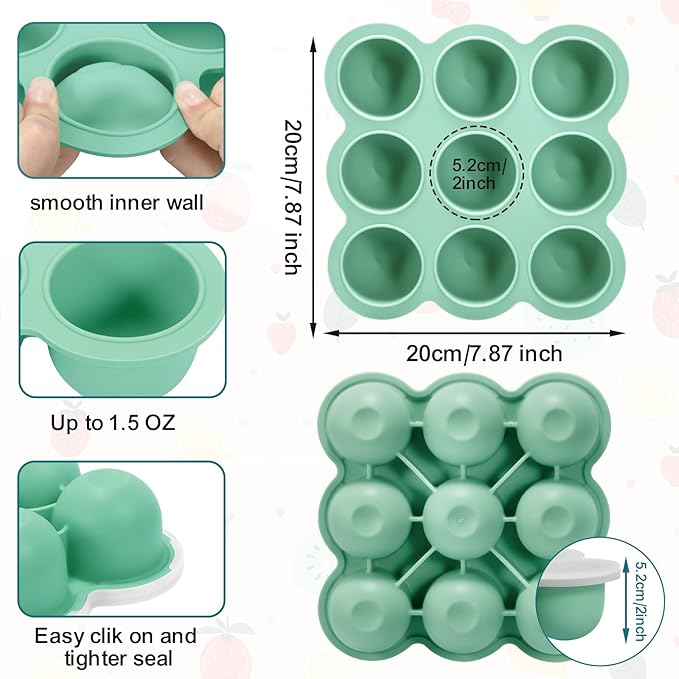 2 Pack Baby Food Freezer Tray with Lids, Silicone Food Storage Container for Homemade Purees