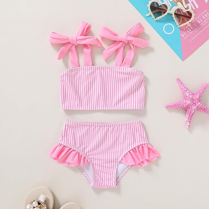 YOUNGER TREE Toddler Girls Two Pieces Swimsuit Color Block Stripe Swimwear Summer Beach Bathing Suit 18M-5T