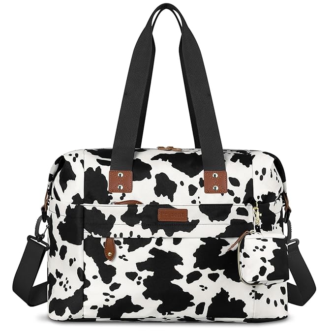 Pritent Diaper Bag Tote - Diaper Baby Bags with Pacifier Case, Shoulder Straps, Stroller Clips, Waterproof Large Mommy Maternity Bag Travel Baby Bag for Mom and Dad, Cowprint, Medium