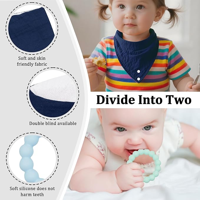 Baby Bandana Bibs & Teethers 6-Pack, 100% Organic Cotton, Super Absorbent & Soft, Unisex for Daily Use & Teething Relief.