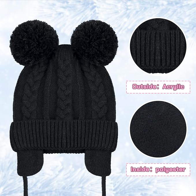 Duoyeree Toddler Winter Hat with Earflap Scarf Hood Thick Warm Kids Skull Cap for Baby Girls Boys