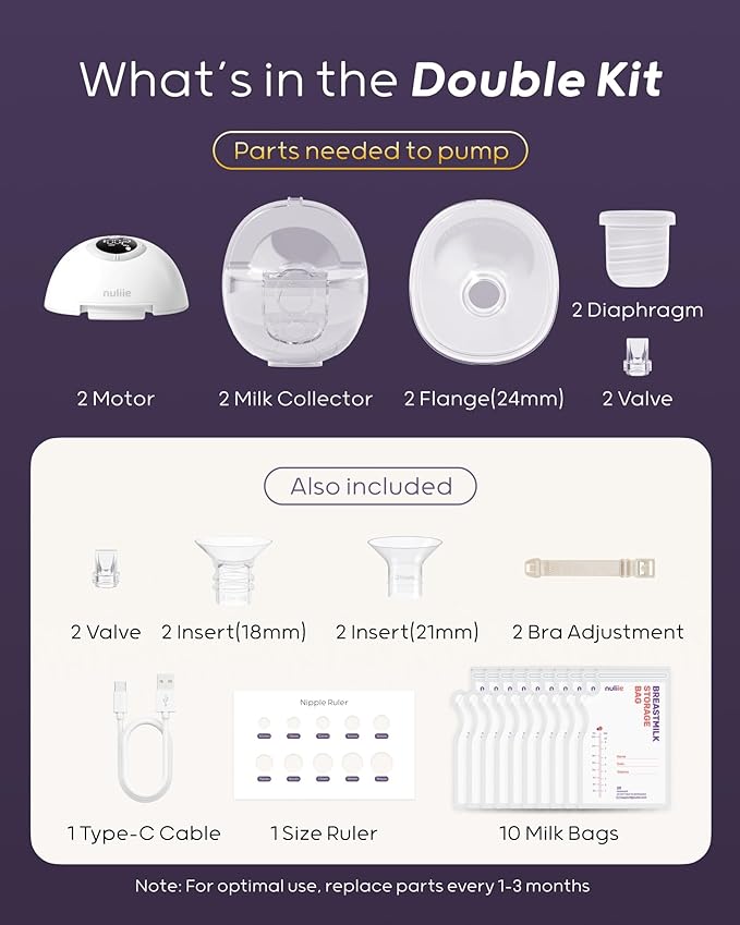 Nuliie Hands-Free Breast Pump, Wearable Breastfeeding Pump 4 Modes 9 Levels with 18/21/24MM Flange, Electric Breast Pump Portable, Replaced Pumping Accessories Included (2 Packs, White)