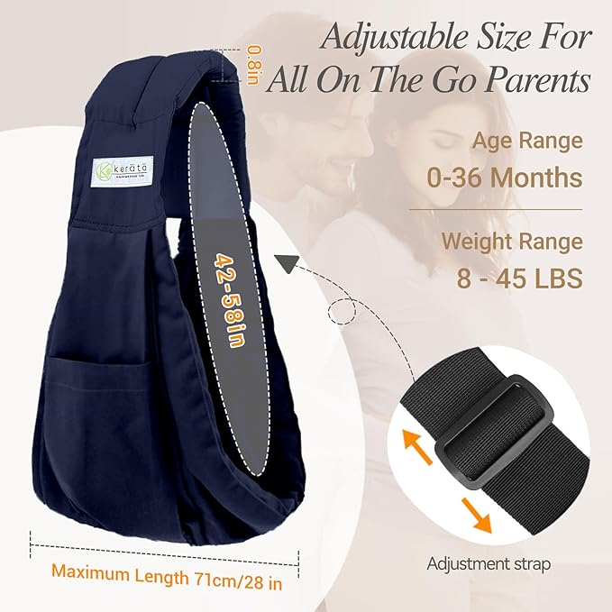 Baby Sling Carrier for Newborn to Toddler(8-45 Lbs), Cozy Wearing Baby Wrap Carrier with Adjustable Shoulder Strap Safety Buckle, Portable Lightweight Child Carrier Sling One Size Fit All Parents-Blue