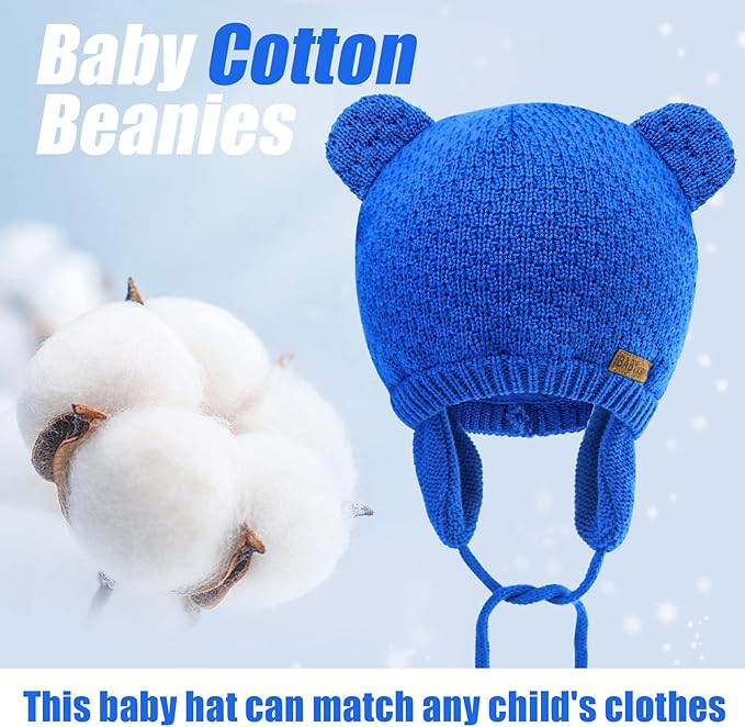 BAVST Baby Beanie Hat for Winter with Earfalp Cute Bear Kids Toddler Girls Boys Warm Knit Cap 0-2Years