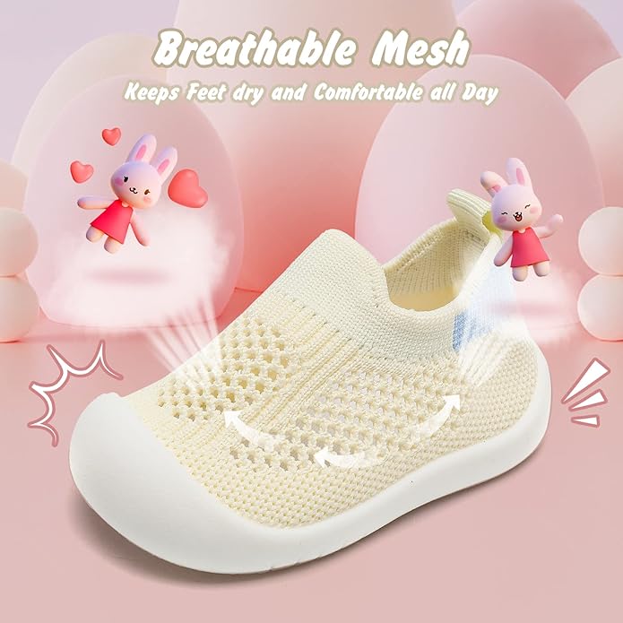 Baby Walking Shoes Toddler Girl Boy Soft Sole Breathable Cotton Canvas Shoes Infant Lightweight Non-Slip Safer Slip-on First Walkers Shoes Casual Tennis Wide Sneakers Rubber Soles Running Outdoor