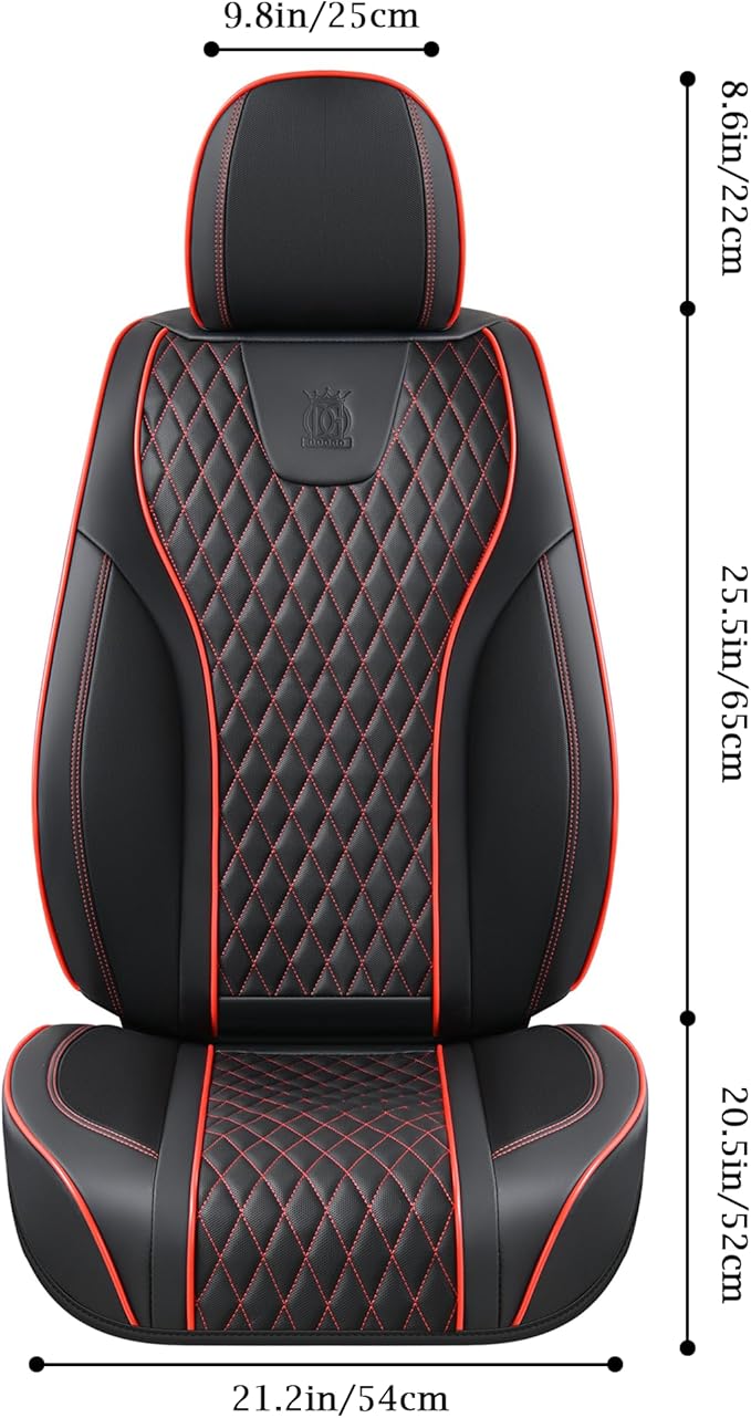 Doogo Front Car Seat Covers, Seat Covers 2 Piece, Automotive Seat Covers, Universal Leather Seat Cushions, Black Driver Seat Protectors for Most Cars Trucks SUV (Black&Red Line,Front Pair)