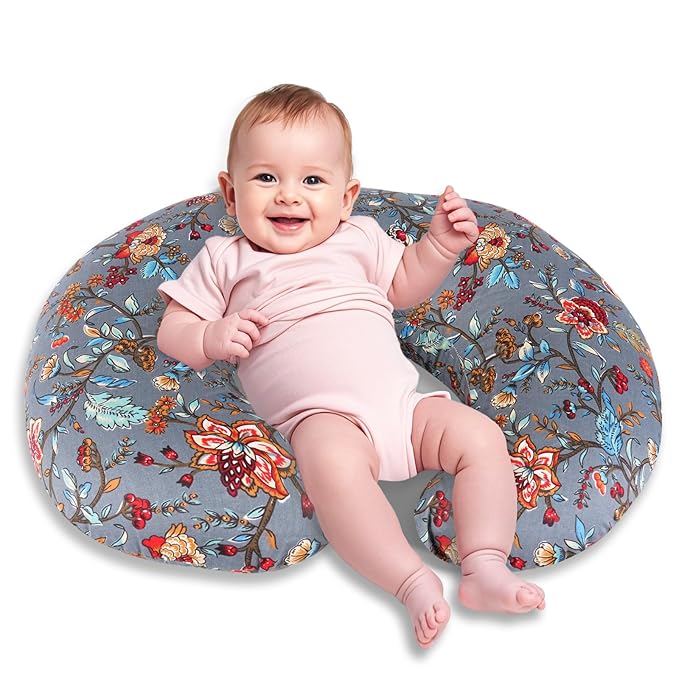 Nursing Pillow, Breastfeeding Pillows with Standard Size Removable Cover, Breast Feeding Pillow with Breathable Filling, Ergonomic Nursing Essentials for Bottle and Breastfeeding- Peony