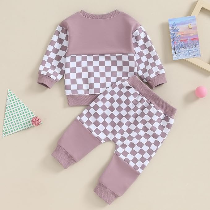 Fernvia Toddler Baby Girl Clothes 3 6 9 12 18 24 Months Fall Outfits Solid Long Sleeve Sweatshirt Tops + Pants Set