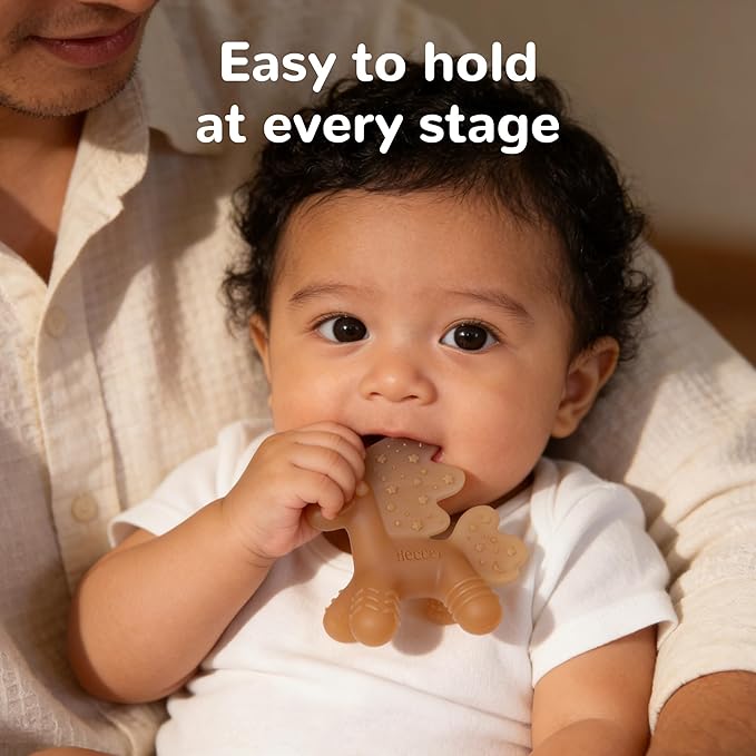 HECCEI Baby Teether Toy, Soft Food‑Grade Silicone Teether, Soft Infant Teether Chew Toy, BPA Free, Multi-Texture Design Teether (Amber Silver)