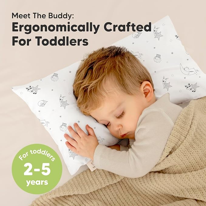 Toddler Pillow with Pillowcase - 10x18 My Little Dreamy Kids Travel Bed Pillows for Sleeping, Organic Cotton Small Pillowcase, Soft & Breathable, Machine Washable, Toddlers 2-5 Years Old (Slumber)
