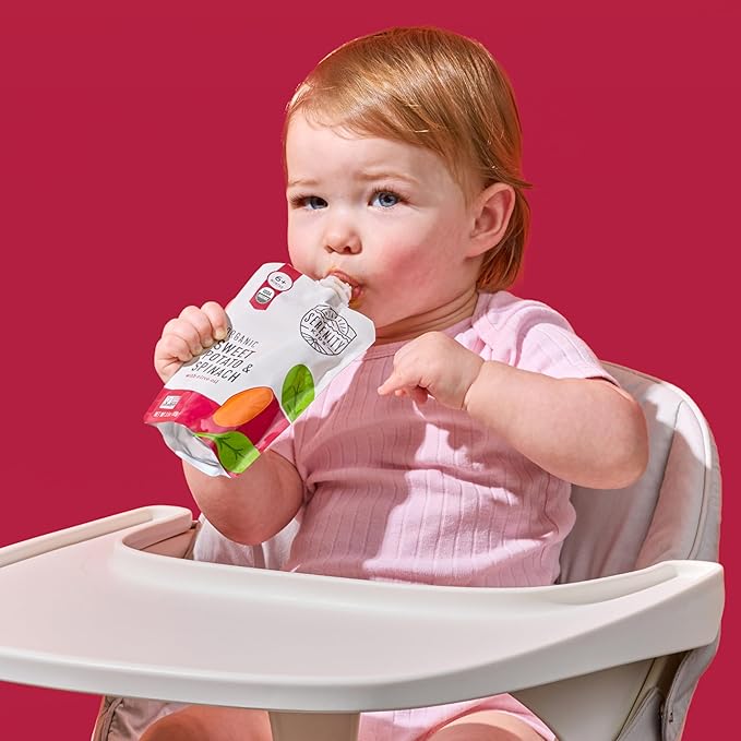 Serenity Kids 6+ Months USDA Organic Veggie Puree Baby Food Pouches - No Added Sugar or Fruit & BPA-Free & Allergen-Free - Sweet Potato & Spinach Baby Snacks - 3.5 Oz, 12 Pack