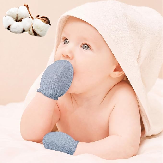 Newborn Baby Muslin Mittens 0-6 Months No Scratch Elastic Wrist Soft Breathable Gloves Bulk Cotton for Infant