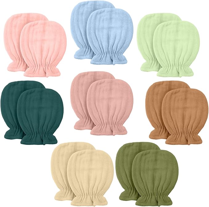 Newborn Baby Muslin Mittens 0-6 Months No Scratch Elastic Wrist Soft Breathable Gloves Bulk Cotton for Infant