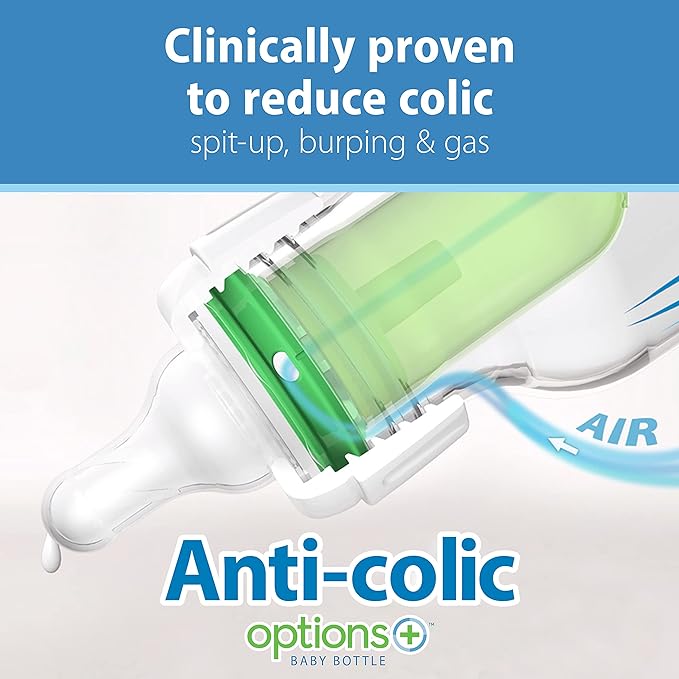 Dr. Brown's Natural Flow Anti-Colic Options+ Narrow Baby Bottle, 2 oz/60 mL, with Preemie Flow Nipple, 0m+, 4 Pack