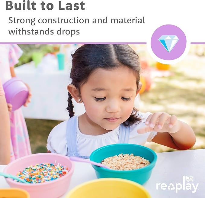 Re-Play 12 oz. Toddler Bowls Set of 3 - Kids Deep-Walled, Durable & Reusable Snack and Meal Bowls, Dishwasher & Microwave Safe, BPA-Free, Made in USA from Recycled Plastic, Sea Glass