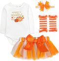 Baby Girl Holiday Outfit 4-Piece Set – Long Sleeve Bodysuit, Pants, Tutu Skirt & Headband – Halloween, Thanksgiving