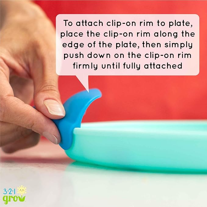 Silicone Easy Scoop & Hold Plate Set - Baby and Toddler Training Plates with Clip-On Rims for Easy Scooping, Self-Feeding and Baby Led Weaning, 6+ months (Plum)