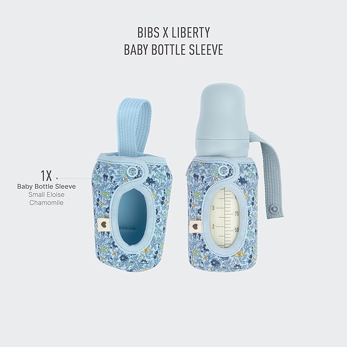 BIBS x Liberty Baby Bottle Cover Small 110ml - Neoprene Protective Cover for BIBS Bottles - Liberty Print Design, Small, Charmomile Lawn Baby Blue