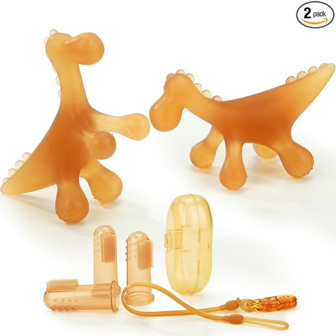 Amber Oil Baby Teething Toys for Babies 0-6 Months,Silicone Baby teethers for Babies 3 Months+,Freezer BPA Free Soft and Textured Chew Infant Toys Easter Gifts for Boys and Girls-Dinosaur