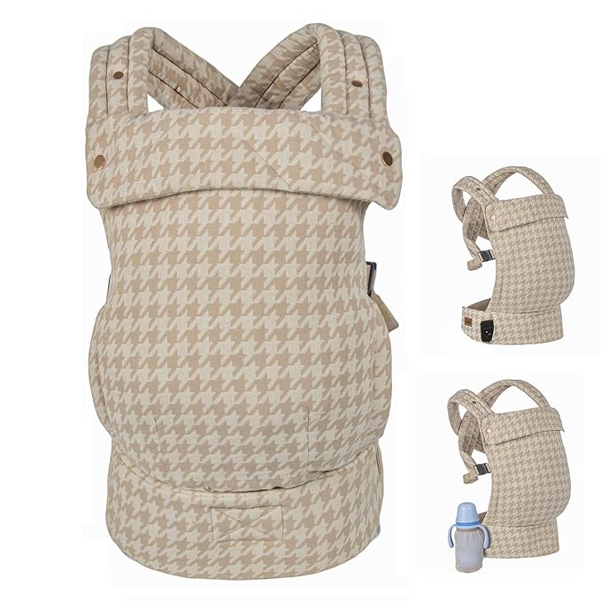 Baby Carrier for Newborns to Toddlers, 2025 Upgraded Houndstooth Adjustable Soft Cotton Linen Carrier, 4-in -1 Lightweight Front and Back Ergonomic Baby Holder Carrier