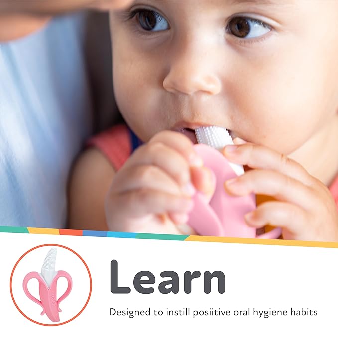 Nuby NanaNubs Banana Massaging Toothbrush - Baby Teething Toy - 3+ Months - Pink,(Pack of 12)